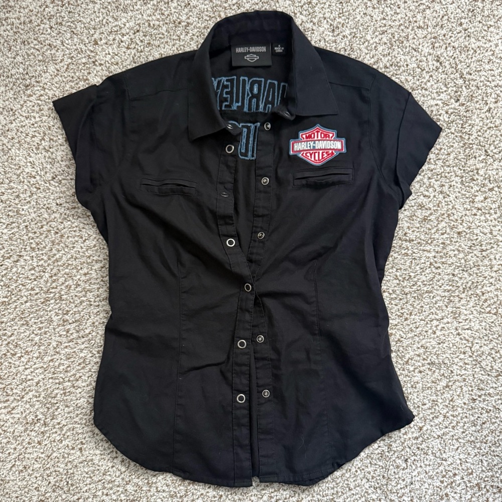 Harley-Davidson Black Shirt with Red & Blue Patch